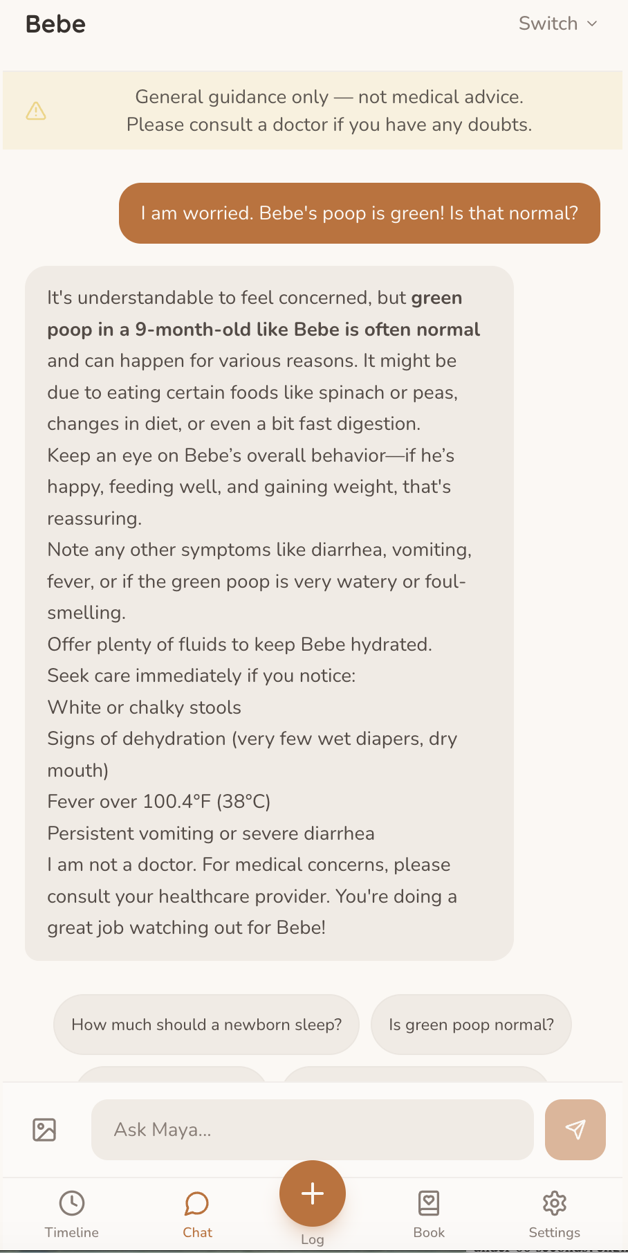 AI conversation about baby care